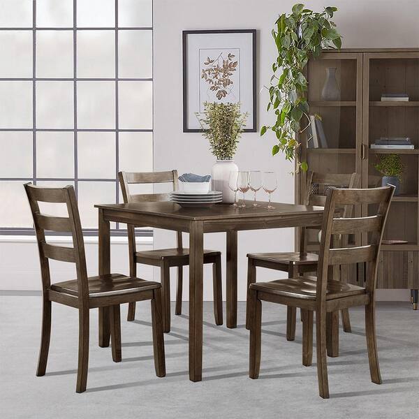 Lazzara Emma 5 Piece Charcoal Brown Finish Wood Top Dining Room Set Seats 4 5908CH 5P