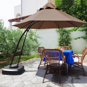 11 ft. Outdoor Aluminum Cantilever Sola Patio Umbrella in Tan