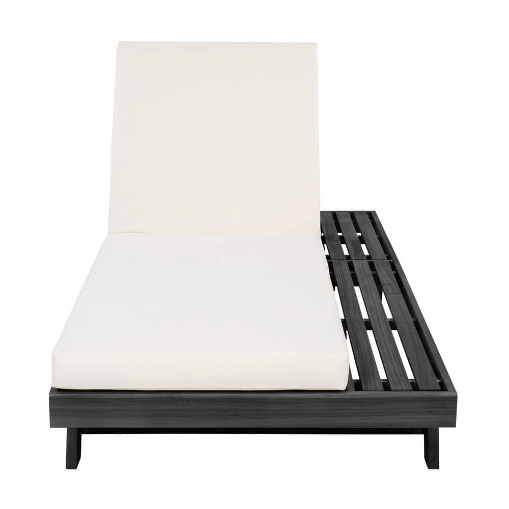 Outdoor Chaise Lounge with Cream Cushion 79 in. Black Acacia Wood and Water-Resistant Fabric, 4-Position Adjustable price history on PriceWatchPro