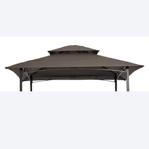 8 ft. x 5 ft. Brown Grill Gazebo Replacement Canopy Fabric Only, Double Tiered BBQ Tent Roof Top Cover