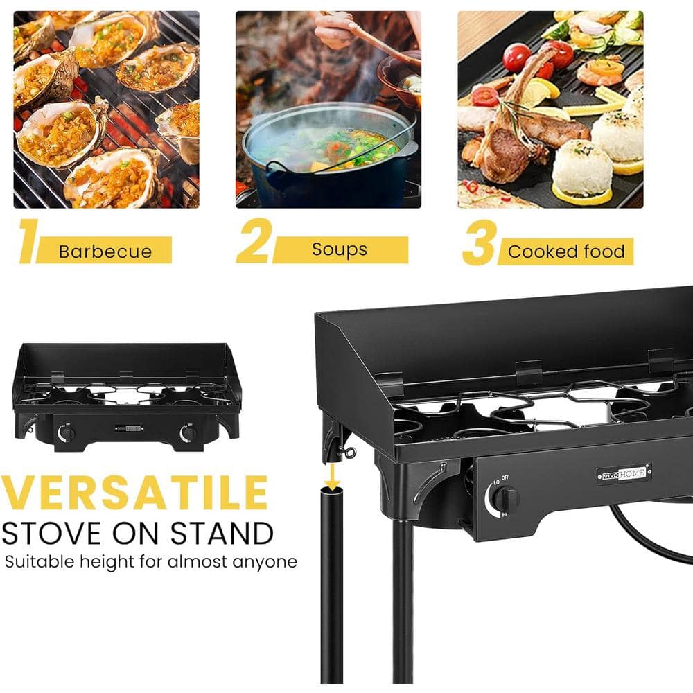 Heavy Duty Black Cast Iron 2-Burner Outdoor Gas Stove