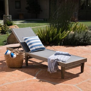 1-Piece Dark Gray Wood Adjustable Outdoor Chaise Lounge