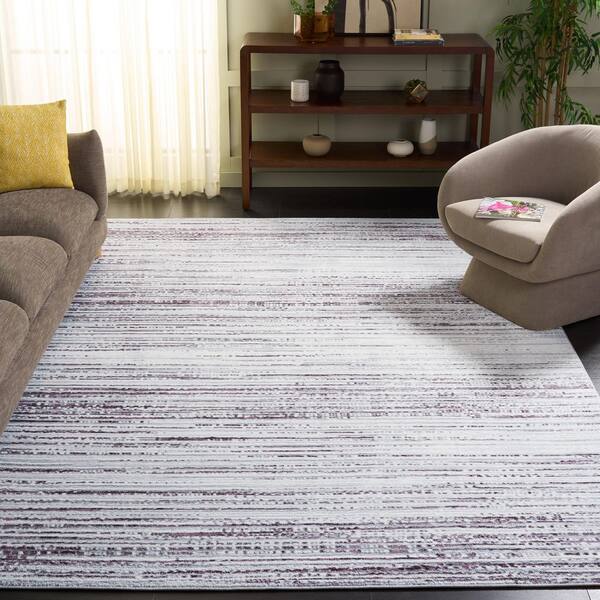 Vogue 9 ft. x 12 ft. Purple/Ivory Distressed Striped Area Rug
