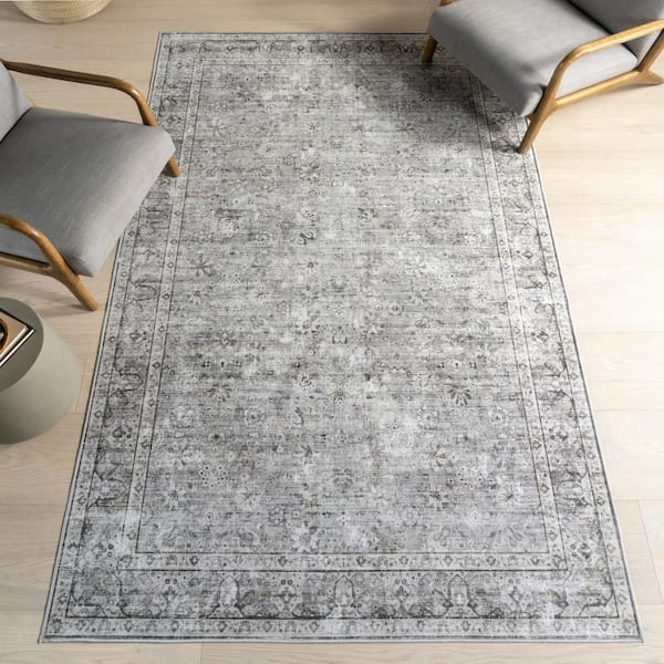 Adams Medallion Washable Grey 8 ft. x 10 ft. Indoor Area Rug