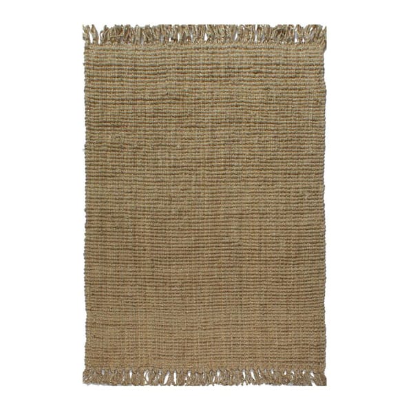 A1 Home Collections A1HC Beige with Fringes 5 ft. x 8 ft. Handspun Boucle Natural Jute Chunky Indoor Area Rug for Entryway