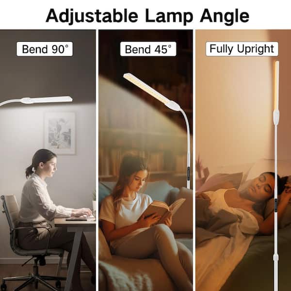 73.5 in. White Dual Head Standard LED Floor Lamp with Remote Adjustable Height Color Temp for Living Room Bedroom Office