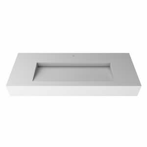 Pyramid 48 in. Wall Mount Solid Surface Single-Basin Rectangle Bathroom Sink in Matte White