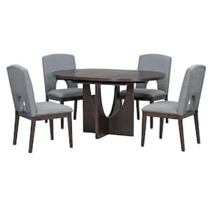 5-Piece Modern Espresso Extendable Wood Top Dining Room Set Seats 4