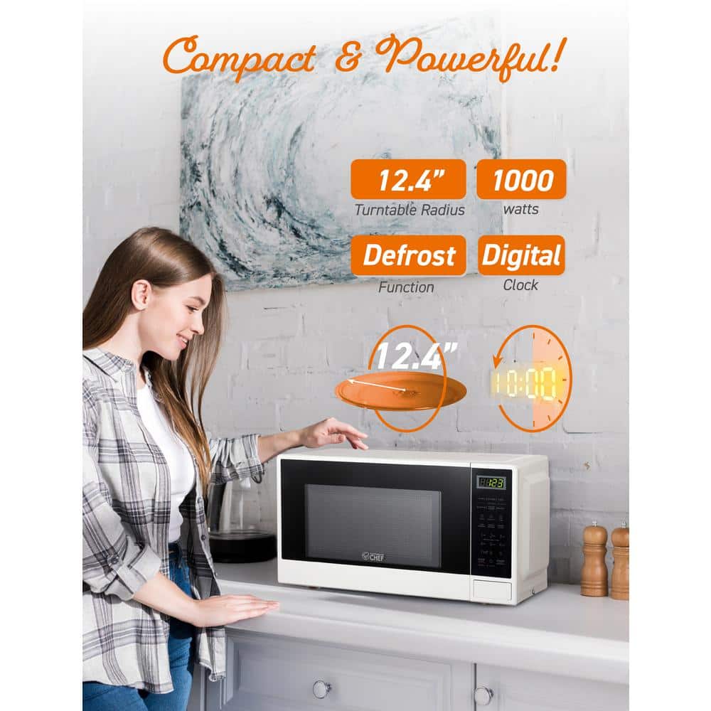 White Compact Countertop Microwave with Digital Controls