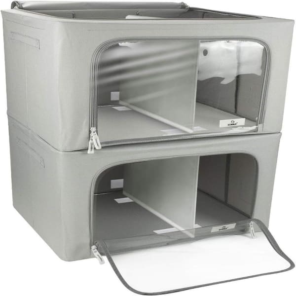 Sorbus Storage Bin Set with Divider, Foldable Stackable Container Organizer Basket - Set of 2 - Gray