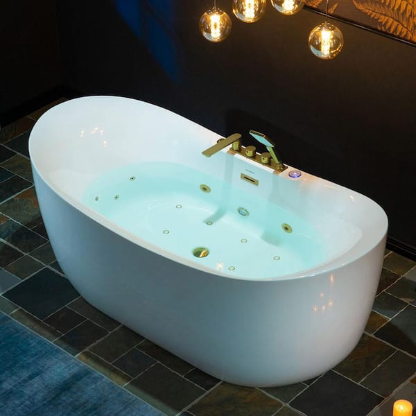 WOODBRIDGE 72 in. x 35 in. Acrylic Whirlpool and Air with Inline Heater Combination Bathtub in White with Gold Tub Filler