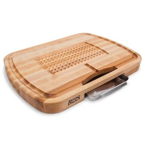 24 in. Maple Block Ultimate Carving Board with Juice Groove and Pan, Rectangle, Wood in Natural