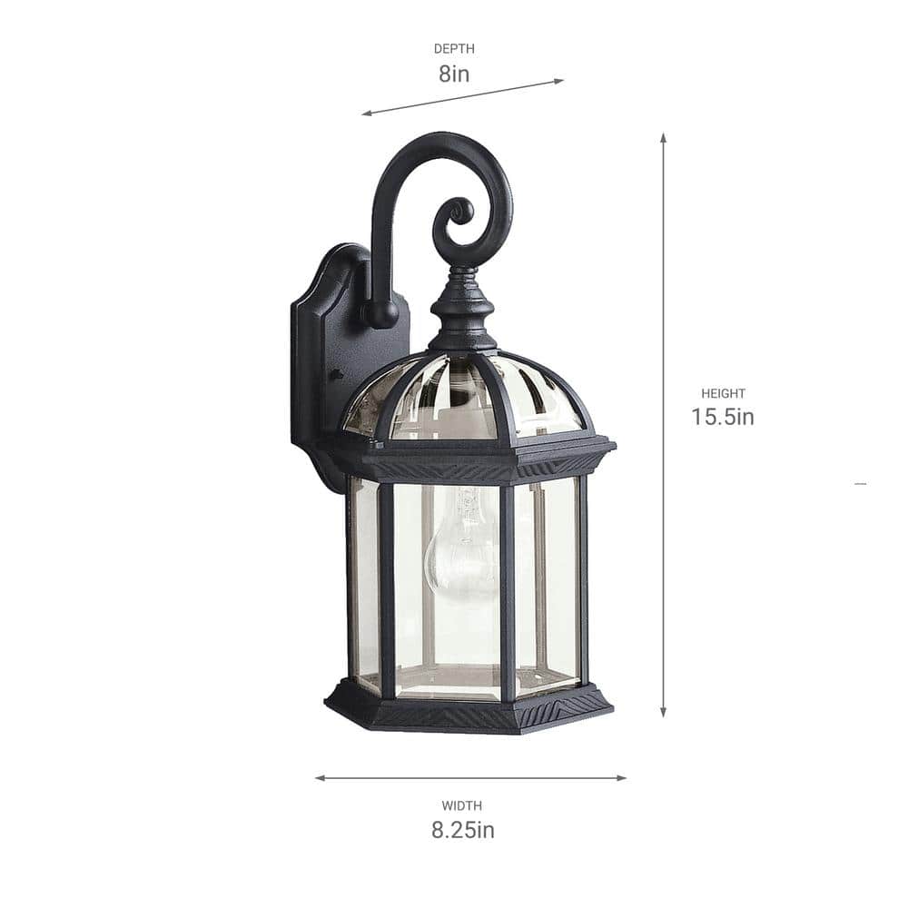 Black Cast Aluminum 15.5" Lantern Wall Sconce with Clear Glass