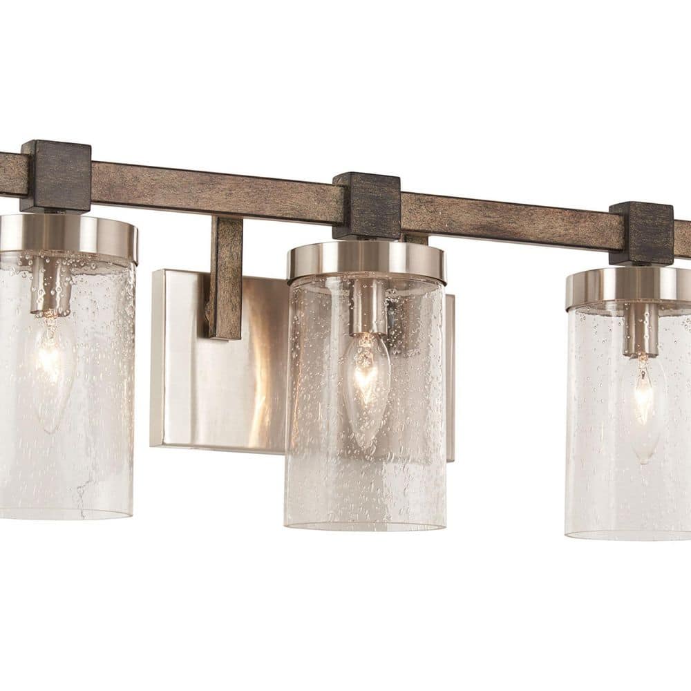 Stone Grey Brushed Nickel 3-Light Seedy Glass Vanity Light