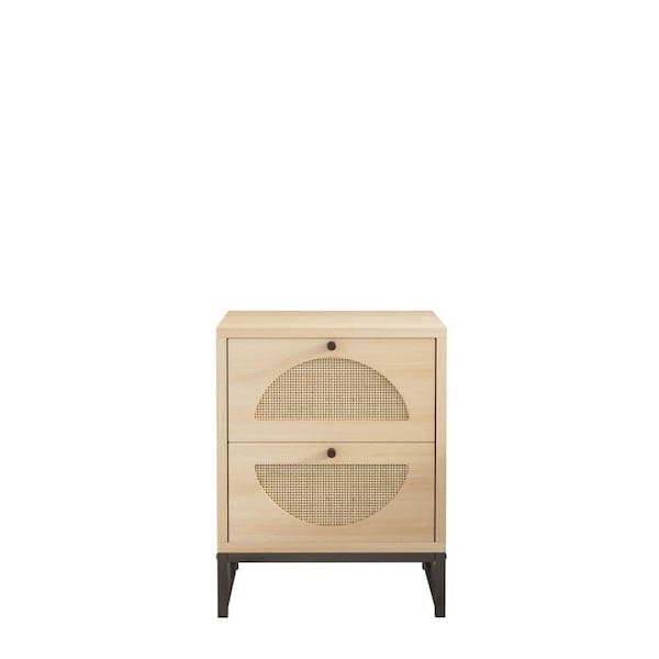 wetiny 15.75x 15.75 x20.87 2-Drawer Nightstand Storage Wood Cabinet With Natural rattan