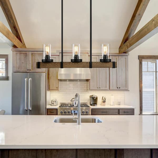 Solid Wood Linear Island Chandelier, Rustic Kitchen Island With Sink And Dishwasher Safe