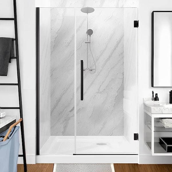 48 in. W x 72 in. H Frameless Pivot Shower Door in Matte Black with Clear Glass