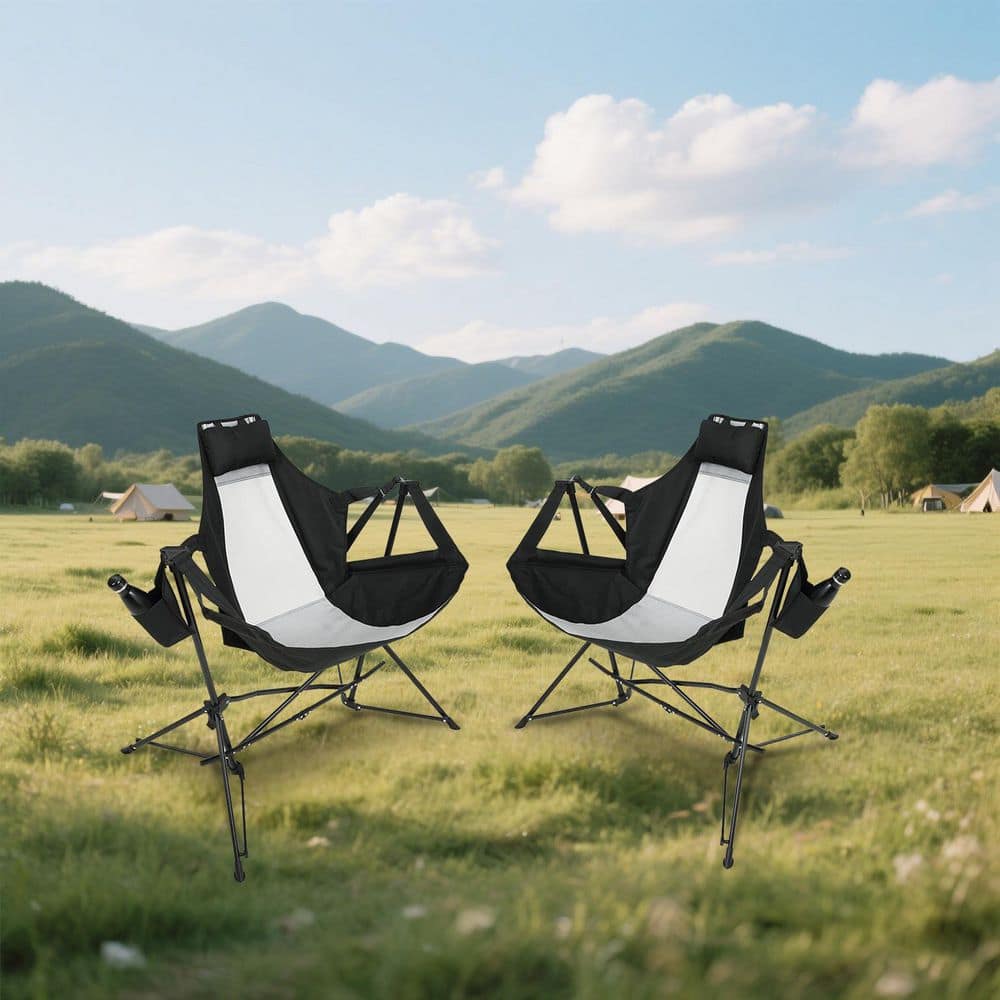 Black Metal Folding Lawn Chair, Outdoor Hammock Camping Chair with Adjustable Back, Cup Holder and Carry Bag (2PCS) price history on PriceWatchPro