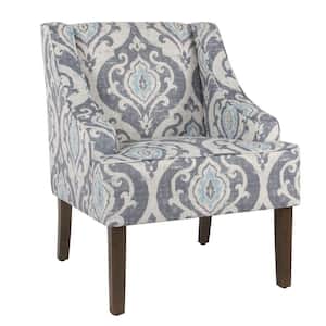 33.25 in. H Multicolor Fabric Upholstered Wooden Accent Chair with Swooping Armrests and Damask Pattern Design