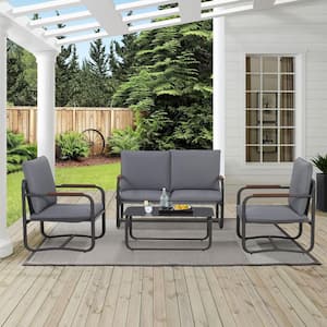4-Piece Outdoor Deep Seating Conversation Sofa Patio Metal Furniture Set with Dark Gray Cushions