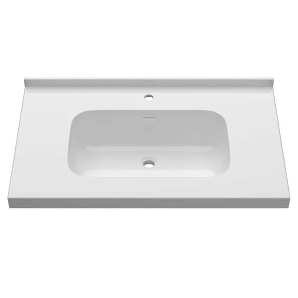 Zeafive Sot 36 in. W x 22 in. D Solid Surface White Rectangular Single Sink Vanity Top with Backsplash & Basin 1 Hole Countertop