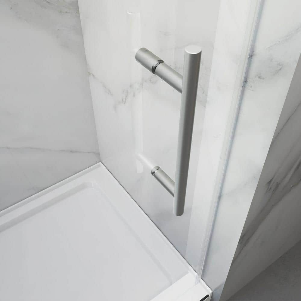 Brushed Nickel Frameless Sliding Shower Door with Clear Tempered Glass