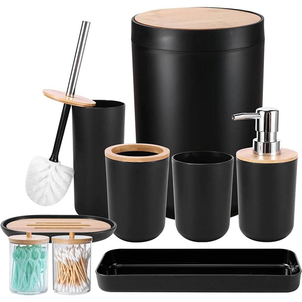 Dyiom Bathroom Accessories Set (9-Pieces Black Bamboo Cover)