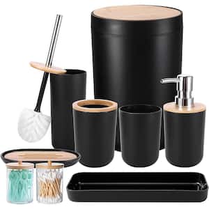 Bathroom Accessories Set (9-Pieces Black Bamboo Cover)