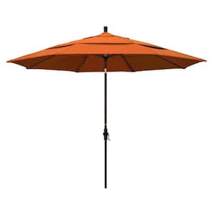 11 ft. Bronze Aluminum Pole Market Aluminum Ribs Crank Lift Outdoor Patio Umbrella in Tuscan Sunbrella
