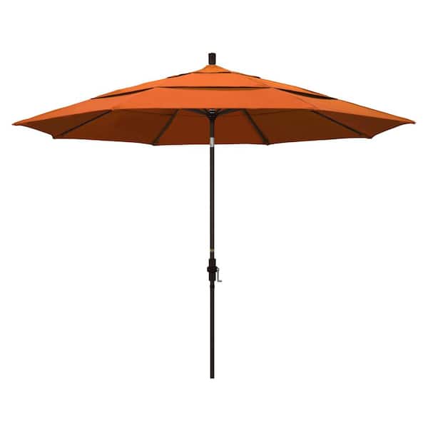 California Umbrella 11 ft. Bronze Aluminum Pole Market Aluminum Ribs Crank Lift Outdoor Patio Umbrella in Tuscan Sunbrella