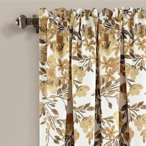Neutral/Gray Floral Rod Pocket Light Filtering Curtain 52 in. W x 84 in. L (Set of 2)