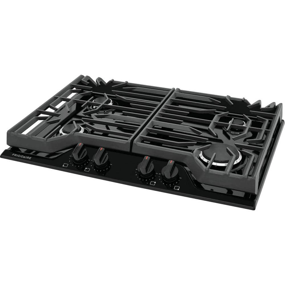 30 Inch Black Cast Iron Gas Cooktop with 4 Burners