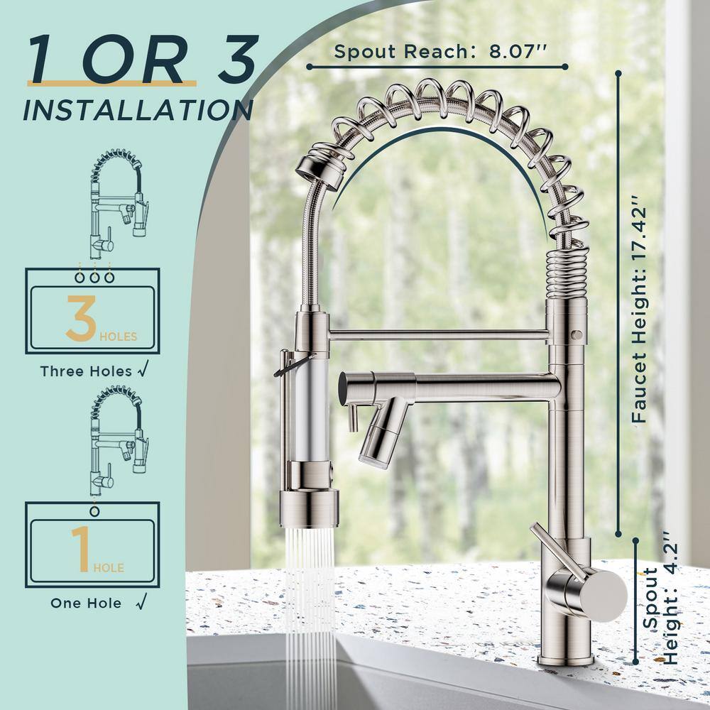 Brushed Nickel Pull-Out Spray Kitchen Faucet with LED Light