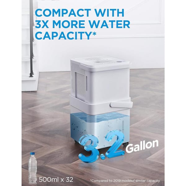 Midea - 20 pt. Coverage area 500 sq.ft. CUBE Dehumidifier in. White with Pump ENERGY STAR MOST EFFICIENT for basement or bedroom