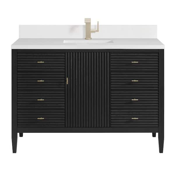 James Martin Vanities Myrrin 48.0 in. W x 23.5 in. D x 34.06 in. H Single Bathroom Vanity in Carbon Oak with White Zeus Quartz Top
