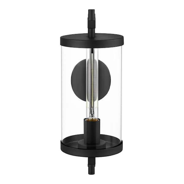 Lisbon 15.88 in. 1-Light Black Outdoor Wall Light Fixture with Clear Glass