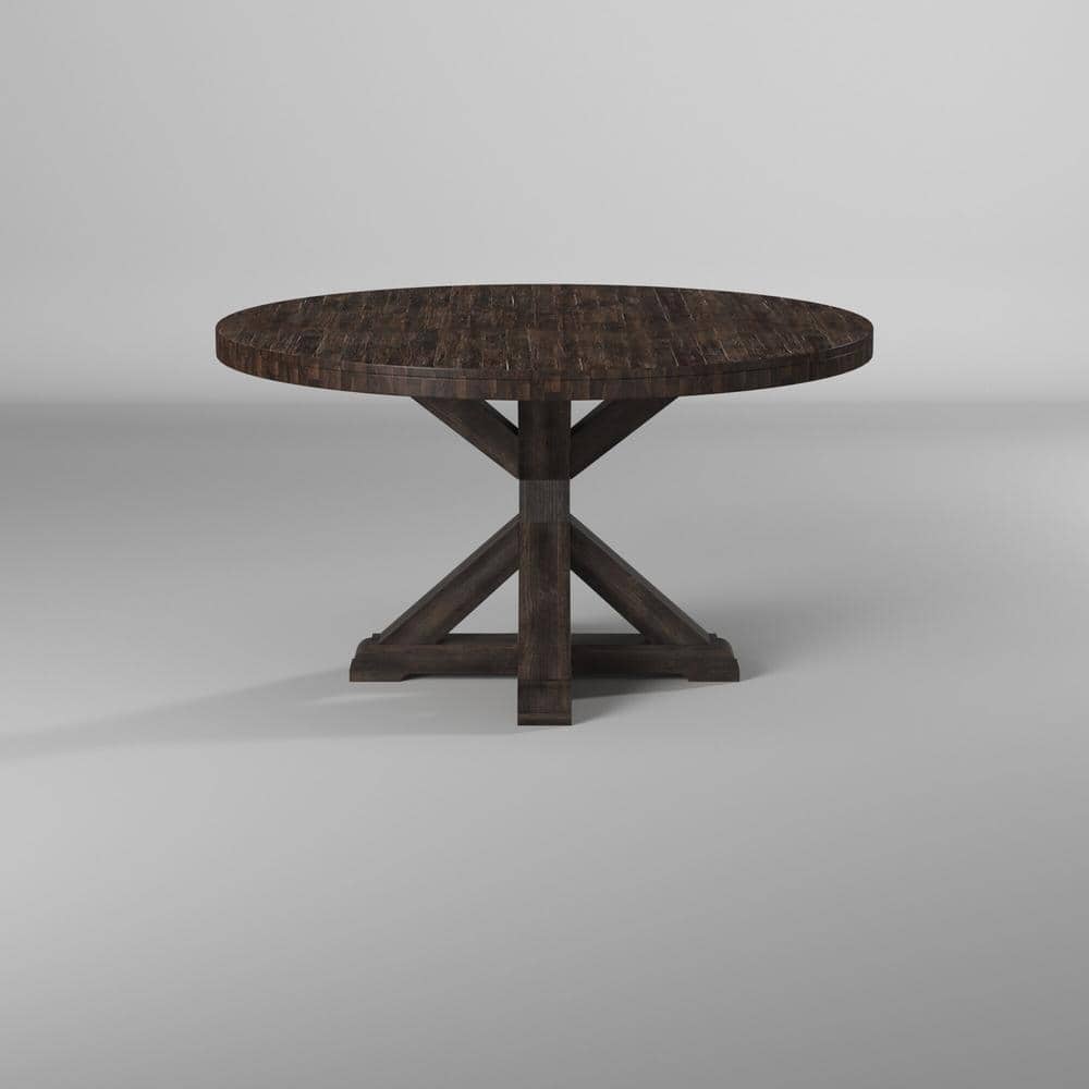 Cottage Charm 54" Reclaimed Acacia Wood Round Dining Table in Gray