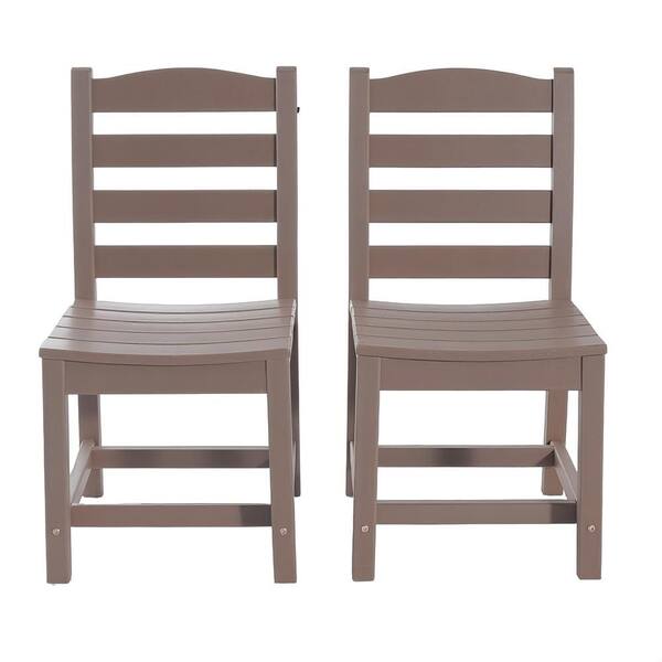 2-Piece HDPE Plastic Armless Chair Outdoor Lounge Chair in Grey and Brown