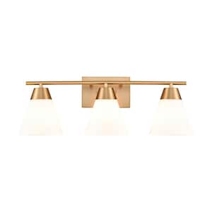 Vernon 24 in. W 3-Light Brushed Gold Vanity Light with Glass Shades