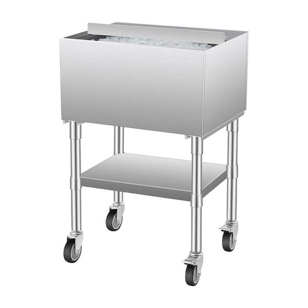 Commercial Ice Bin, Rolling Ice Chest on Wheels, Stainless Steel Cooler Cart, 24.02 in. L, Undermount, Single Bowl