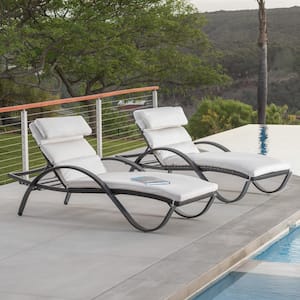 Deco Patio Chaise Lounges with Moroccan Cream Cushions (Set of 2)