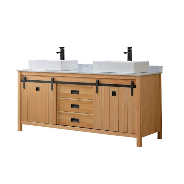 Direct vanity sink Da Vinci 72 in. W x 25 in. D x 36 in. H Double Bath Vanity in Oak with White Carrara Marble Top
