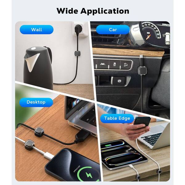 thumbnail image 2 of Magnetic Cable Clips For Under Desk Wire Management - 6 Pack, Plastic 2 of 3