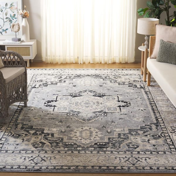 Brentwood 6 ft. x 9 ft. Silver/Black Distressed Medallion Area Rug