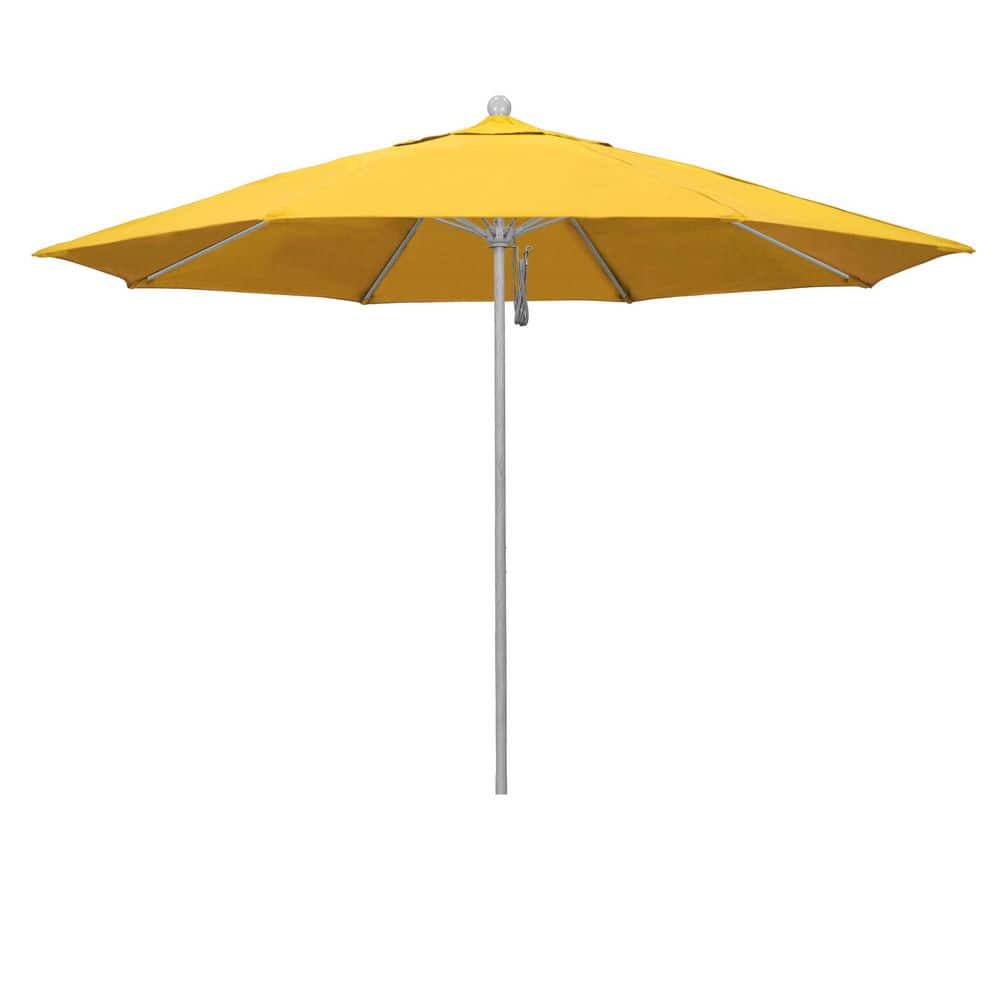 11 ft. Grey Woodgrain Aluminum Market Patio Umbrella with Fiberglass Ribs Pulley Lift in Sunflower Yellow Sunbrella price history on PriceWatchPro