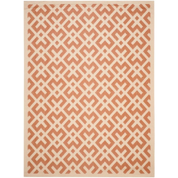 Courtyard Terracotta/Bone 9 ft. x 12 ft. Geometric Indoor/Outdoor Patio  Area Rug