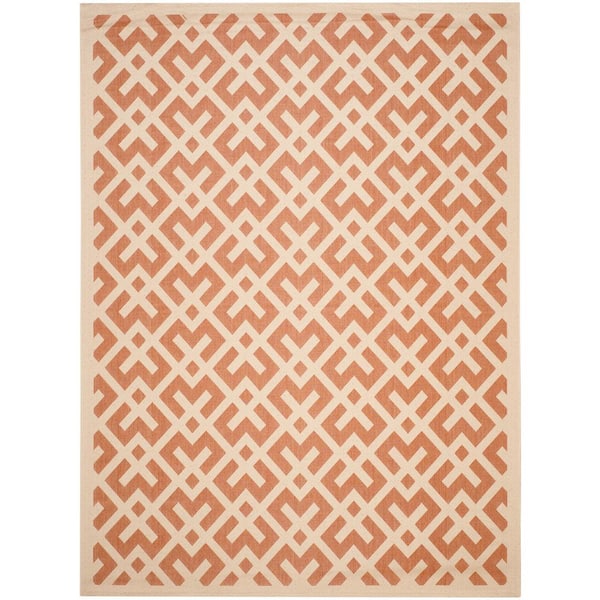 SAFAVIEH Courtyard Terracotta/Bone 9 ft. x 12 ft. Geometric Indoor/Outdoor Patio  Area Rug