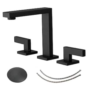 8 in. Widespread Double Handle Bathroom Sink Faucet Brass 3 Holes Basin Taps with Drain Kit Included in Matte Black