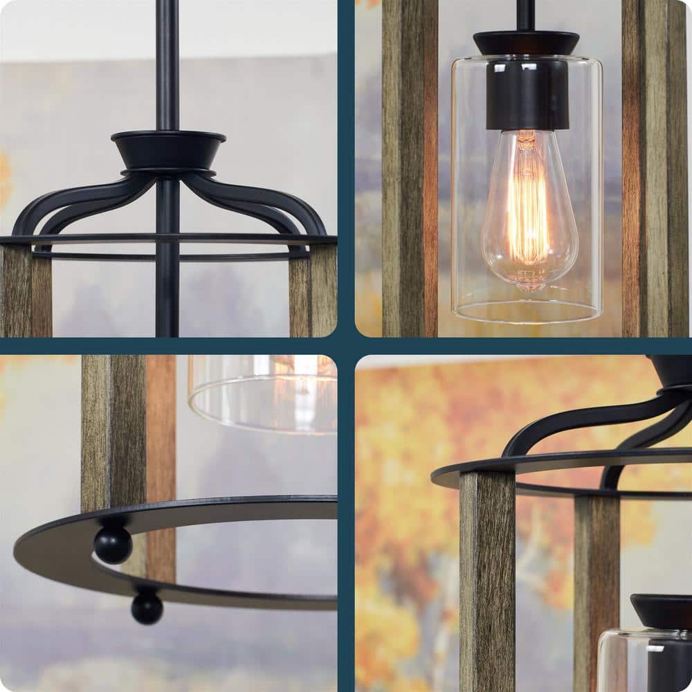 Houston Modern Farmhouse Black Pendant Light with Clear Glass Shade
