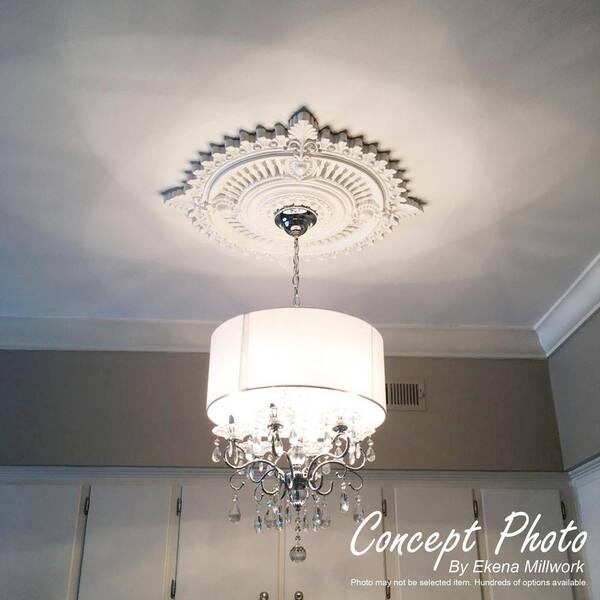 Factory Primed Ekena Millwork CM30KI2-02500 Kinsley Flowing Leaf Ceiling Medallion 30 3/8W x 20 3/4H x 2 1/2ID x 1P Fits Canopies up to 2 1/2 